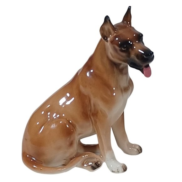 Vintage ShaffordSitting Great Dane DogPanting Tongue Out Porcelain Figurine